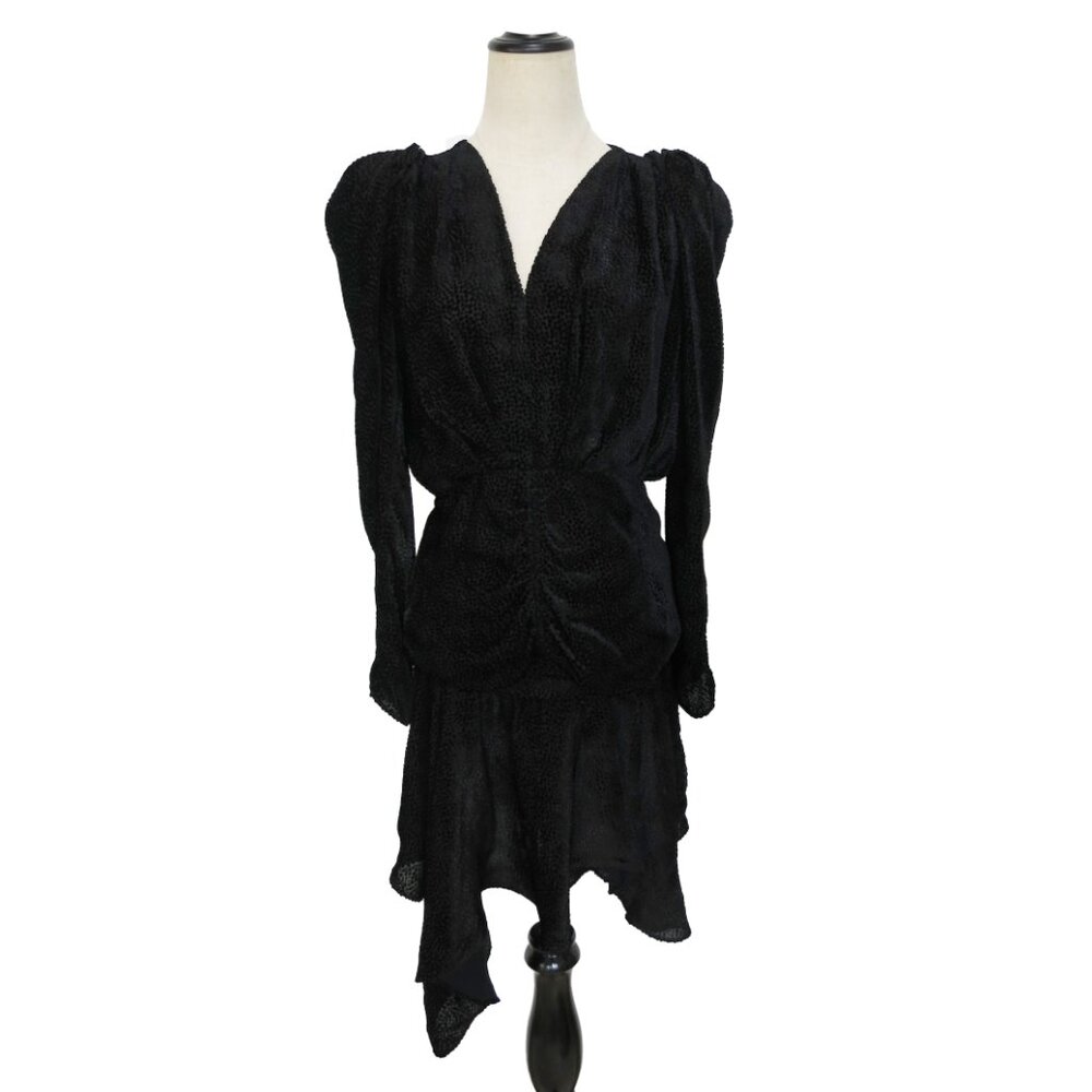 ISABEL MARANT Black Silk Viscose MARLIN Burnout Polka Dot Ruched Top 38 - Picture 8 of 11